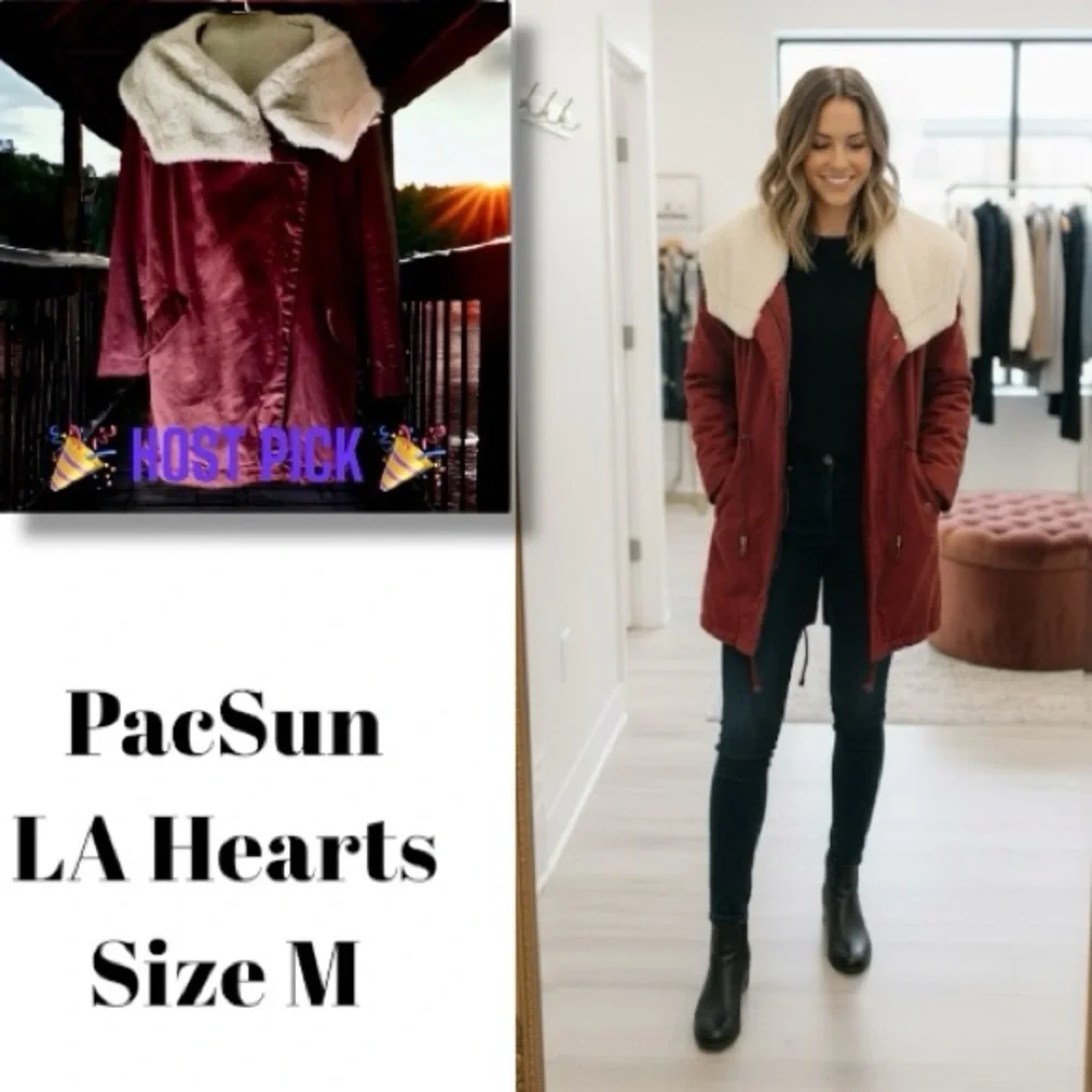 PacSun LA Hearts Coat Red Shawl Collar Tech Preppy Western 🎉 Host Pick 🎉 Size M